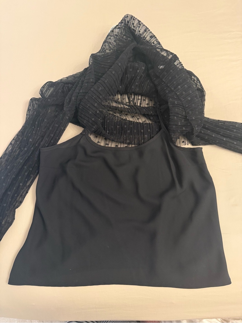 1. STATE Black Swiss Dot Pleated Sheer Mock Neck Blouse Size S - Picture 15 of 17